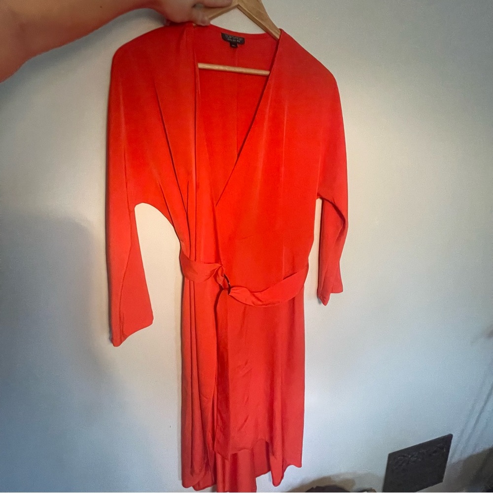 TOPSHOP Midi Wrap Dress Vermilion Red - Size 8